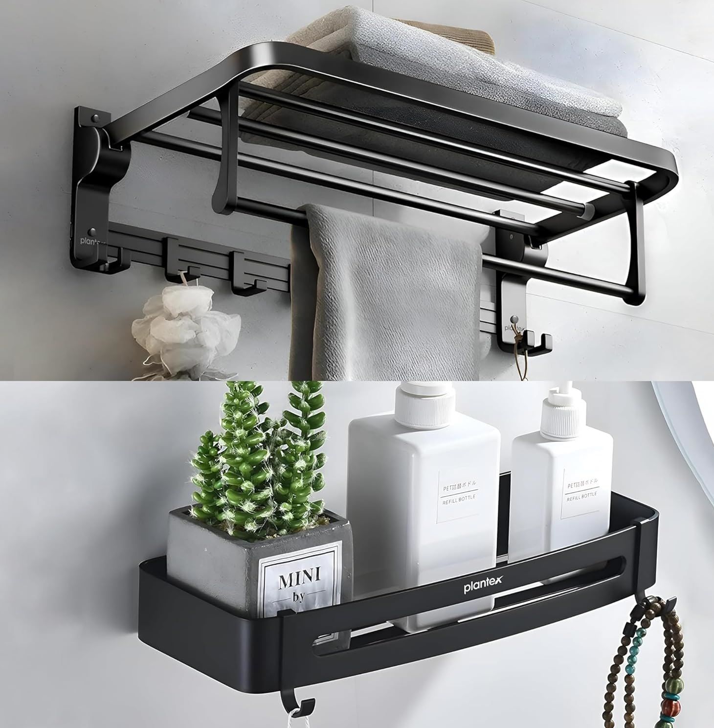 Folding Towel Rack with Swivel Towel Rod/Shelf For Bathroom/Bathroom Accessories Black Towel Holder-image-49
