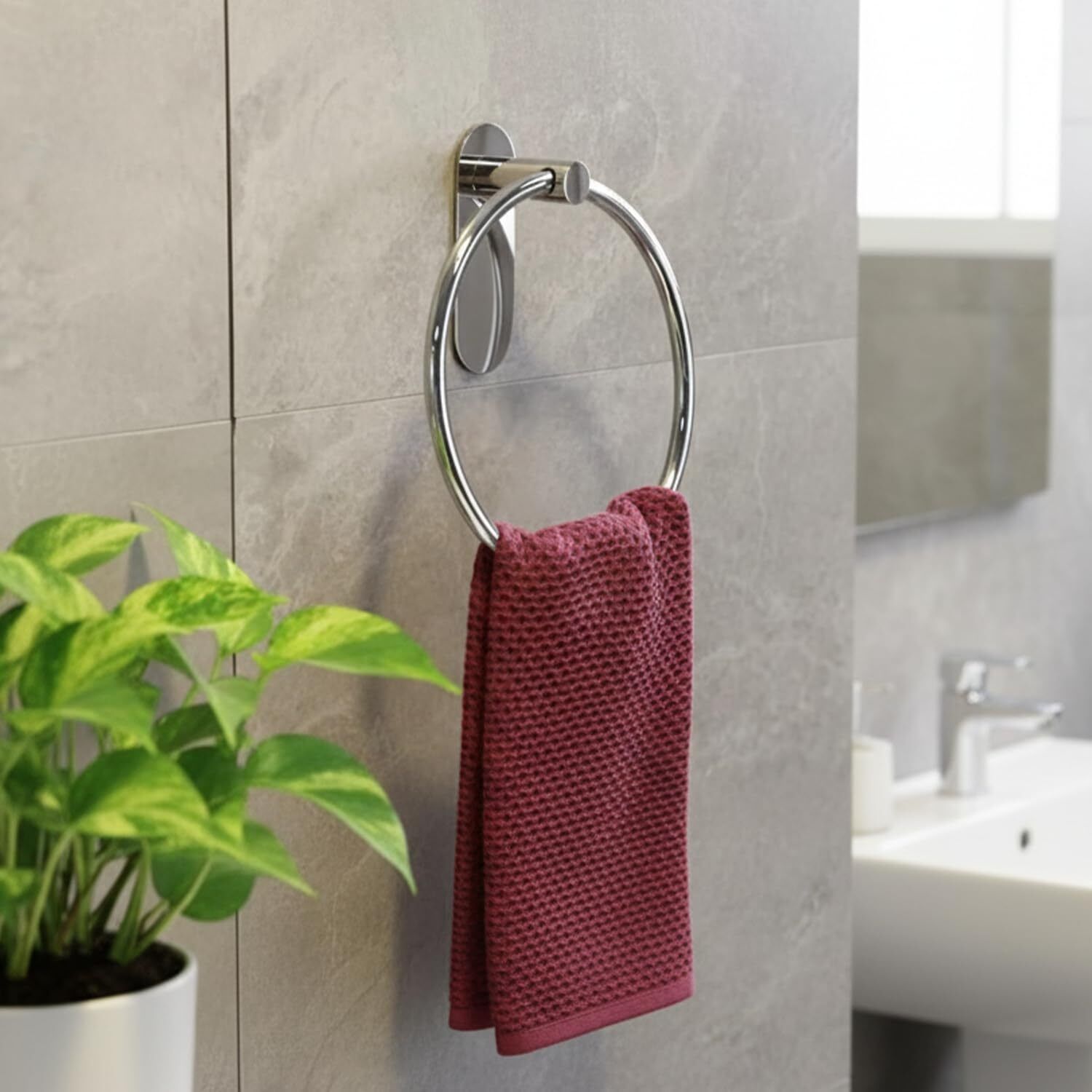 Durable Self-Adhesive Stainless Steel Towel Ring for Any Room Silver Towel Holder