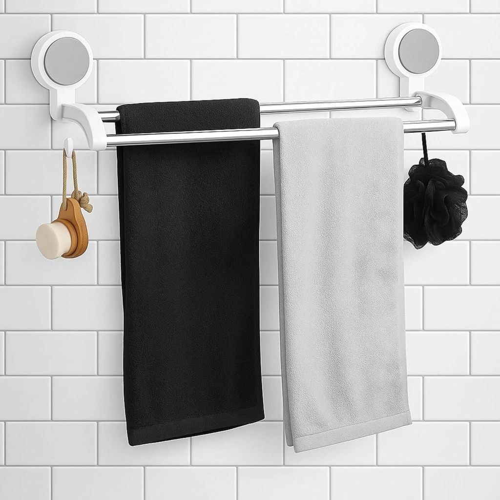 Stainless Steel Self Adhesive Double Towel Rod 20 Inch Wall Mounted Towel Holder 20 inch 2 Bar Towel Rod