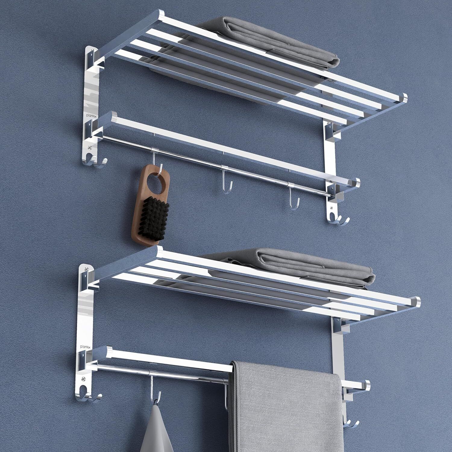 Dual Folding Towel Rack/Holder/Towel Stand/Hanger/Towel Bar for Bathroom Silver - Chrome Towel Holder-image-38