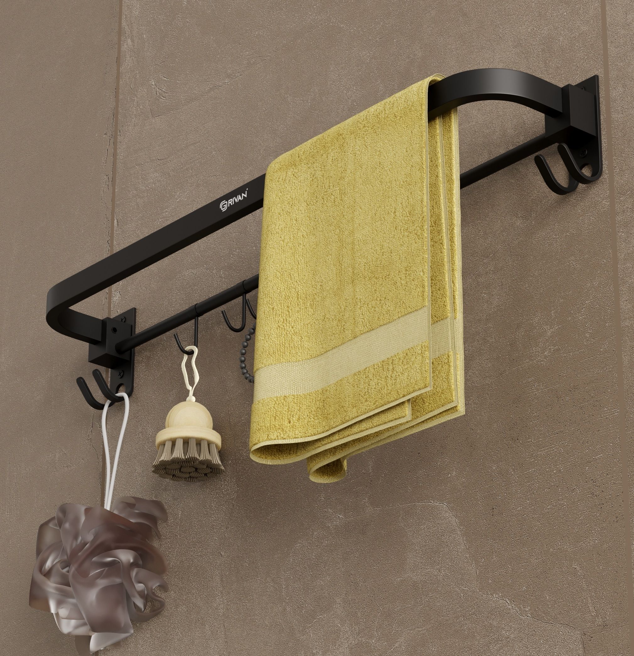 grivan Space-Saving Bathroom Towel Hanger Bar with Hooks for Daily Essentials | Stainless Steel Wall Shelf-picture-48
