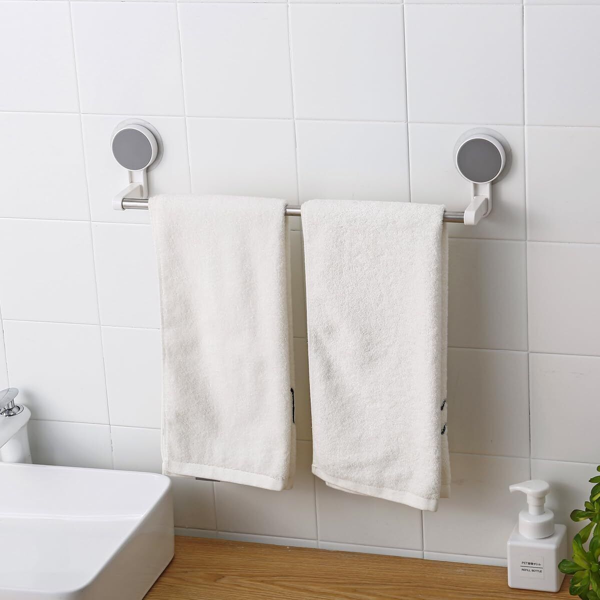 Wall Mounted Self Adhesive Magic Sticker Towel Holder Bar Bathroom and Kitchen Silver Towel Holder-image-24