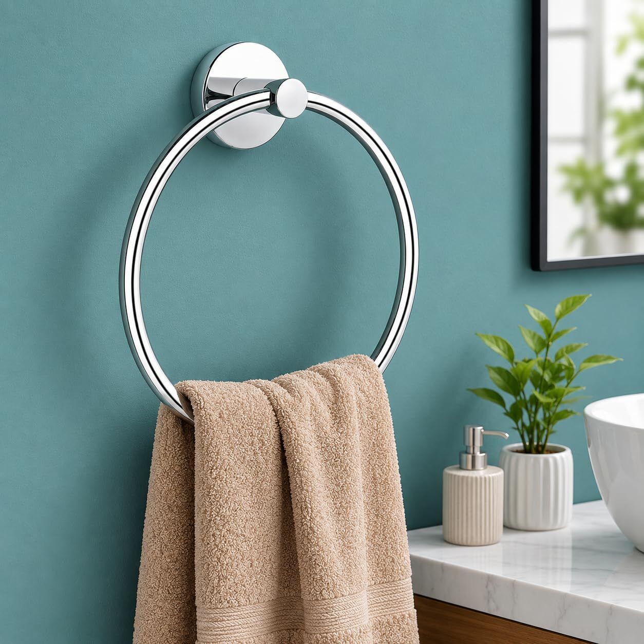 arena Round Towel Ring Holder | Wall Mounted Bathroom Towel Hanger | Chrome Finish 7 inch 1 Bar Towel Rod-picture-25