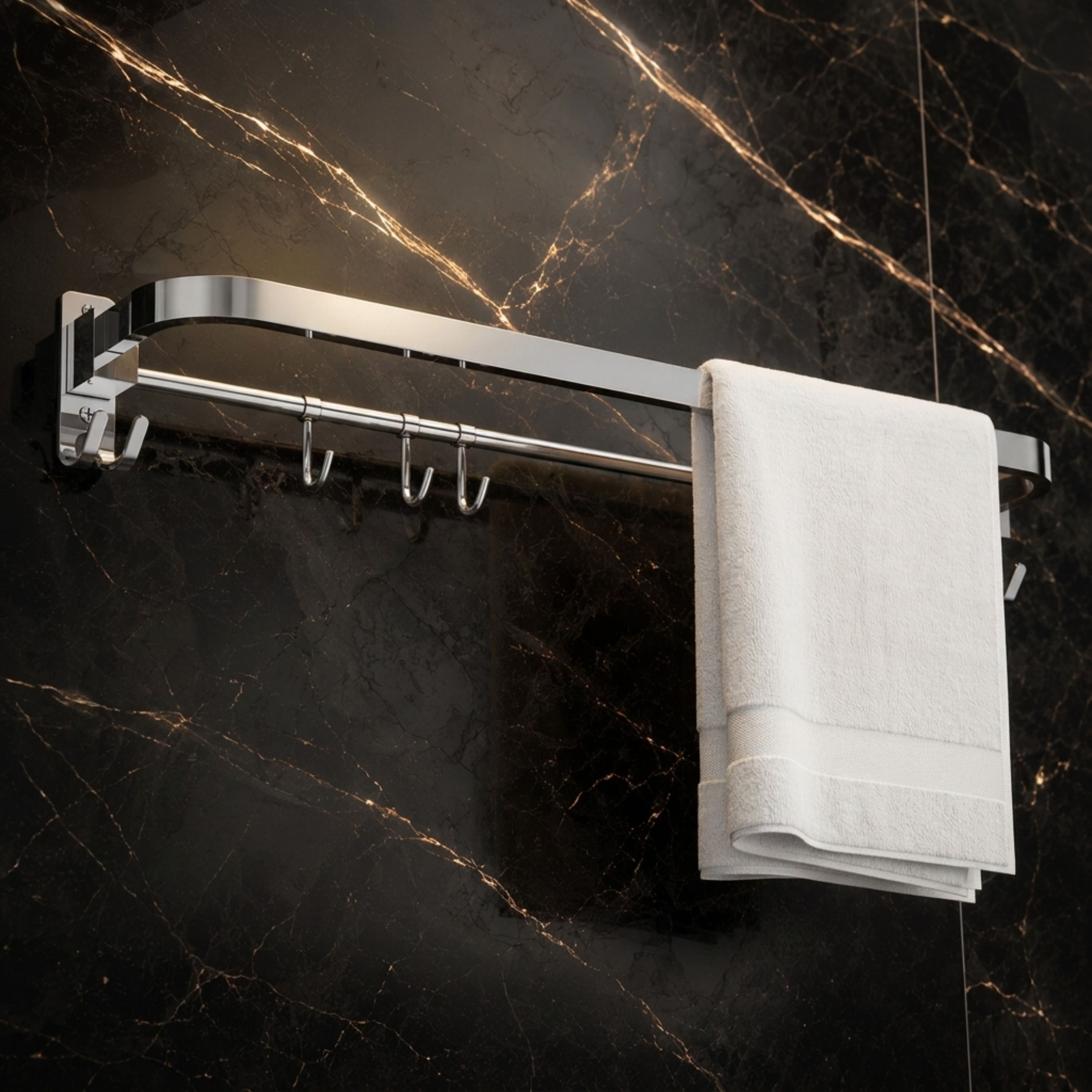 Wall Mounted Foldable Bathroom Towel Hanger with Hooks 24 inch 1 Bar Towel Rod Silver Towel Holder-image-43