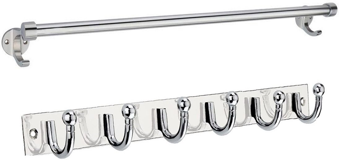 6 Pin Cloth Hanger and Towel Rod (24 Inch - Chrome Finish) Pack of 2 24 inch 1 Bar Towel Rod-image-26