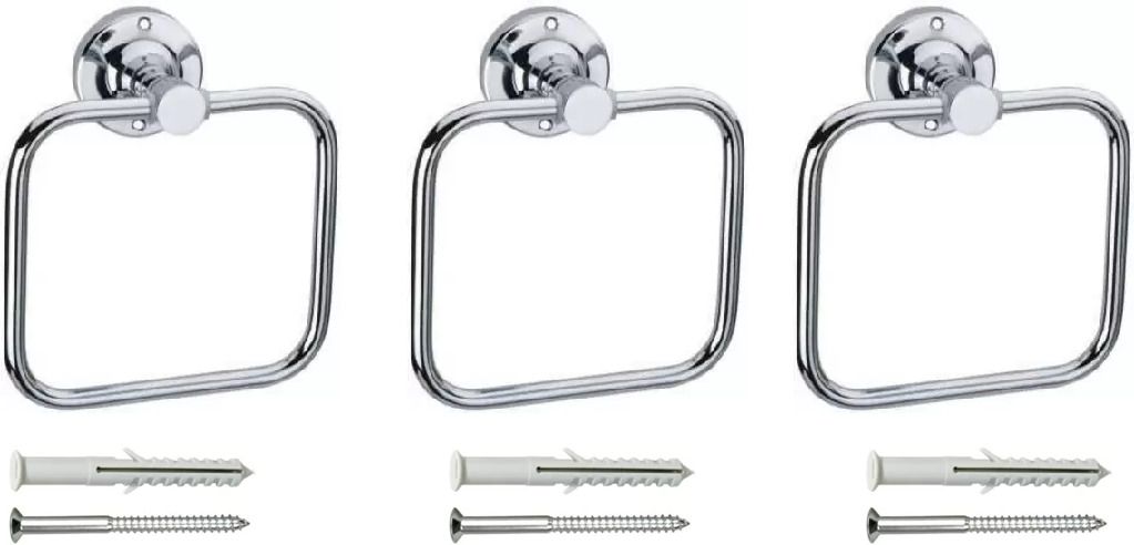 Stainless Steel Bathroom Towel Napkin Ring set of 3 SILVER Towel Holder (Steel silver Towel Holder-image-6