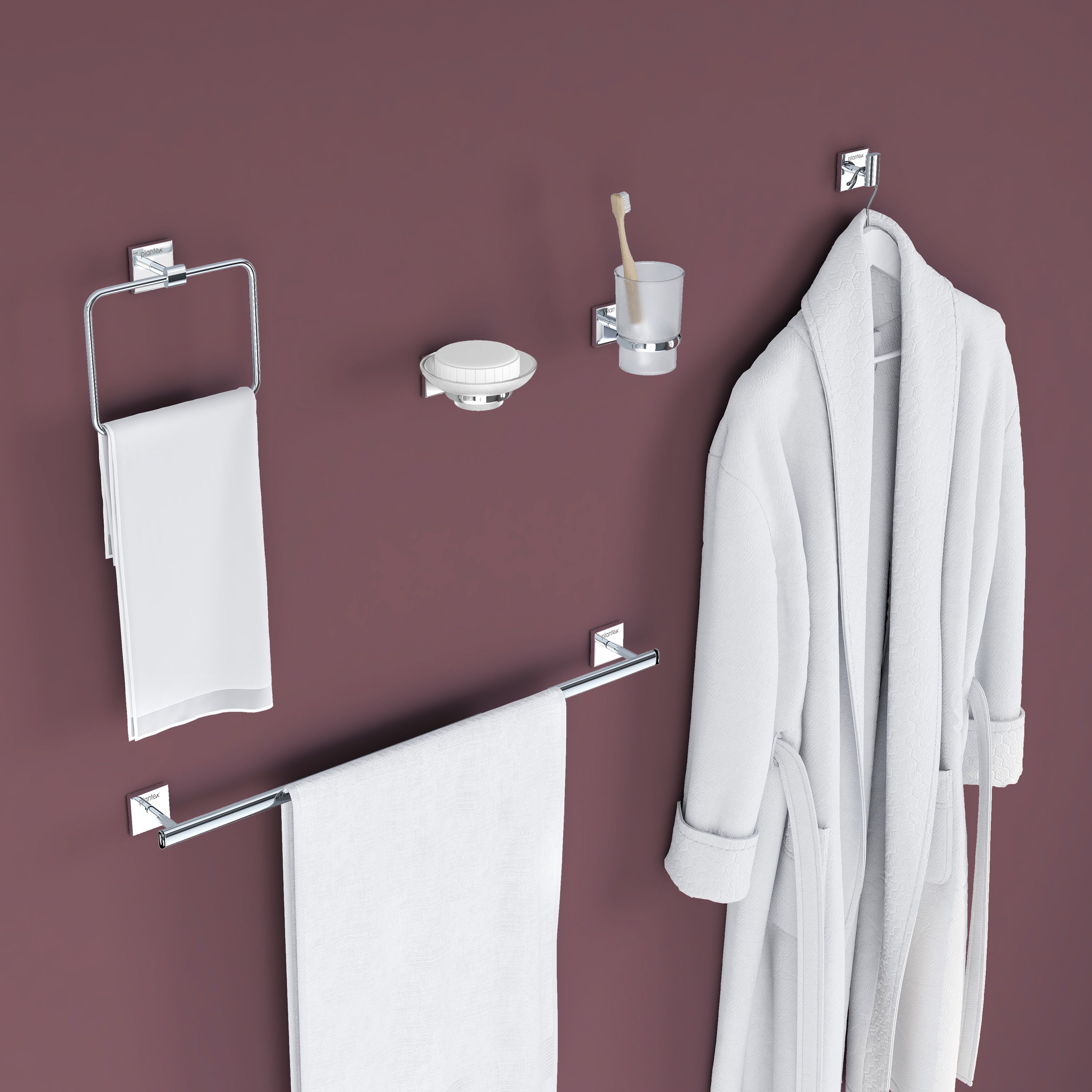 plantex Bathroom Set/Soap Dish/Tumbler Holder/Towel Rod/Napkin Holder/Robe Hook-Set of 5 Chrome Towel Holder-picture-26