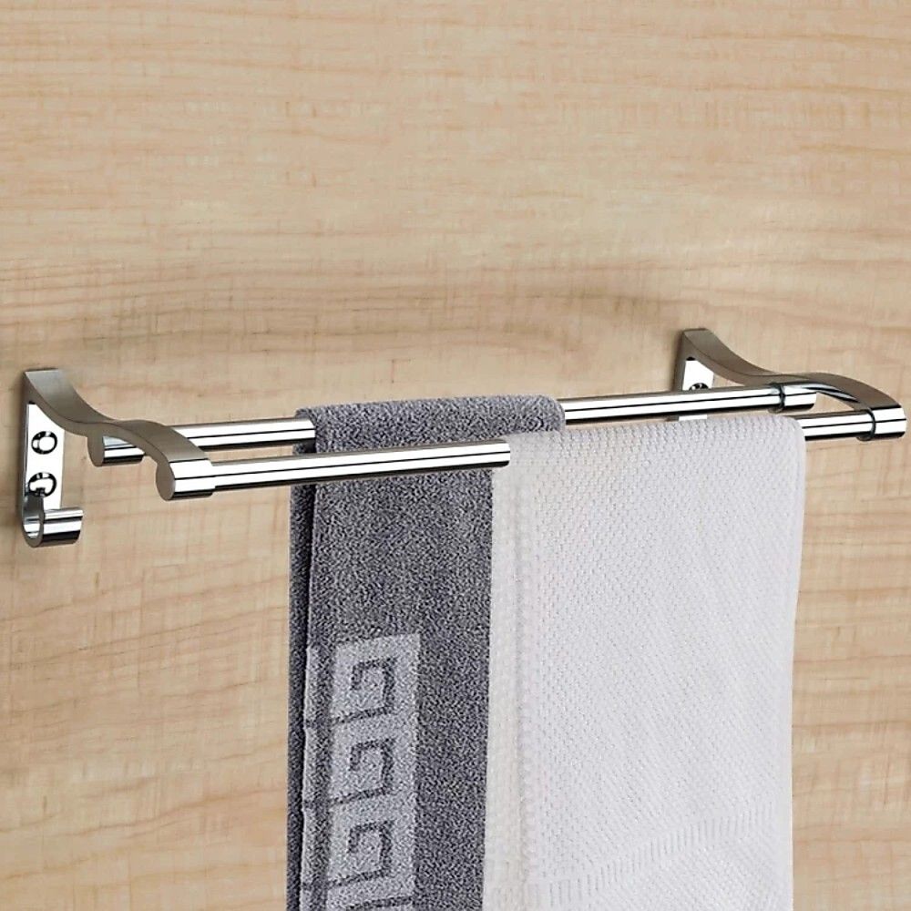 New Look Double Rod Towel Rod Silver Towel Holder Stainless Steel 24" Towel Rack Cum Towel Bar | Bathroom Towel Rod rack | Wall Mounted Hand Towel Rail for Kitchen and Washroom | Towel Hanger | Bathroom Accessories Silver Towel rack Silver Towel Holder
