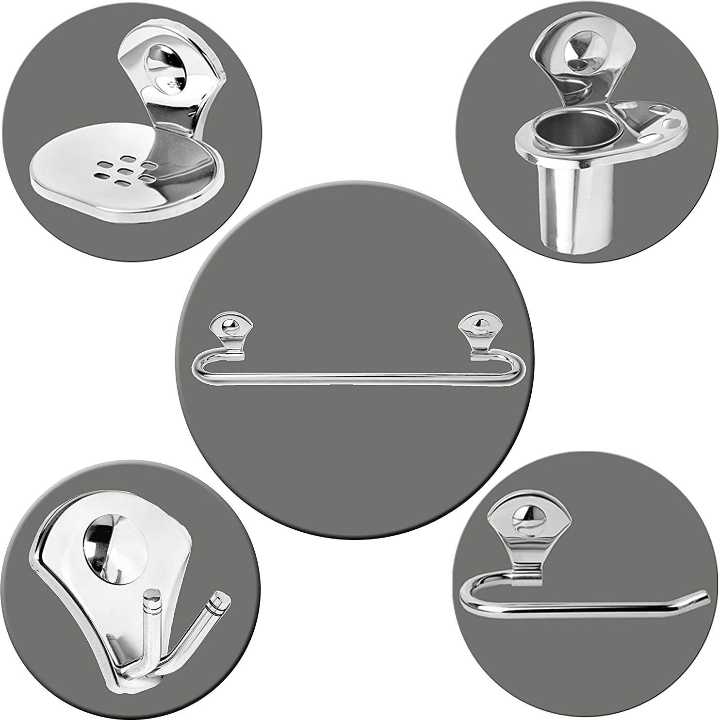 Royal Stainless Steel Bathroom Accessories Set (Pack of 5 pieces) Chrome Towel Holder-image-10