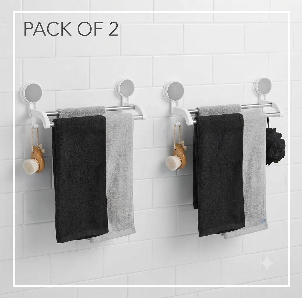 Pack of 2 Self Adhesive Towel Rack |Stainless Steel Towel Rod | White Towel Holder-image-15