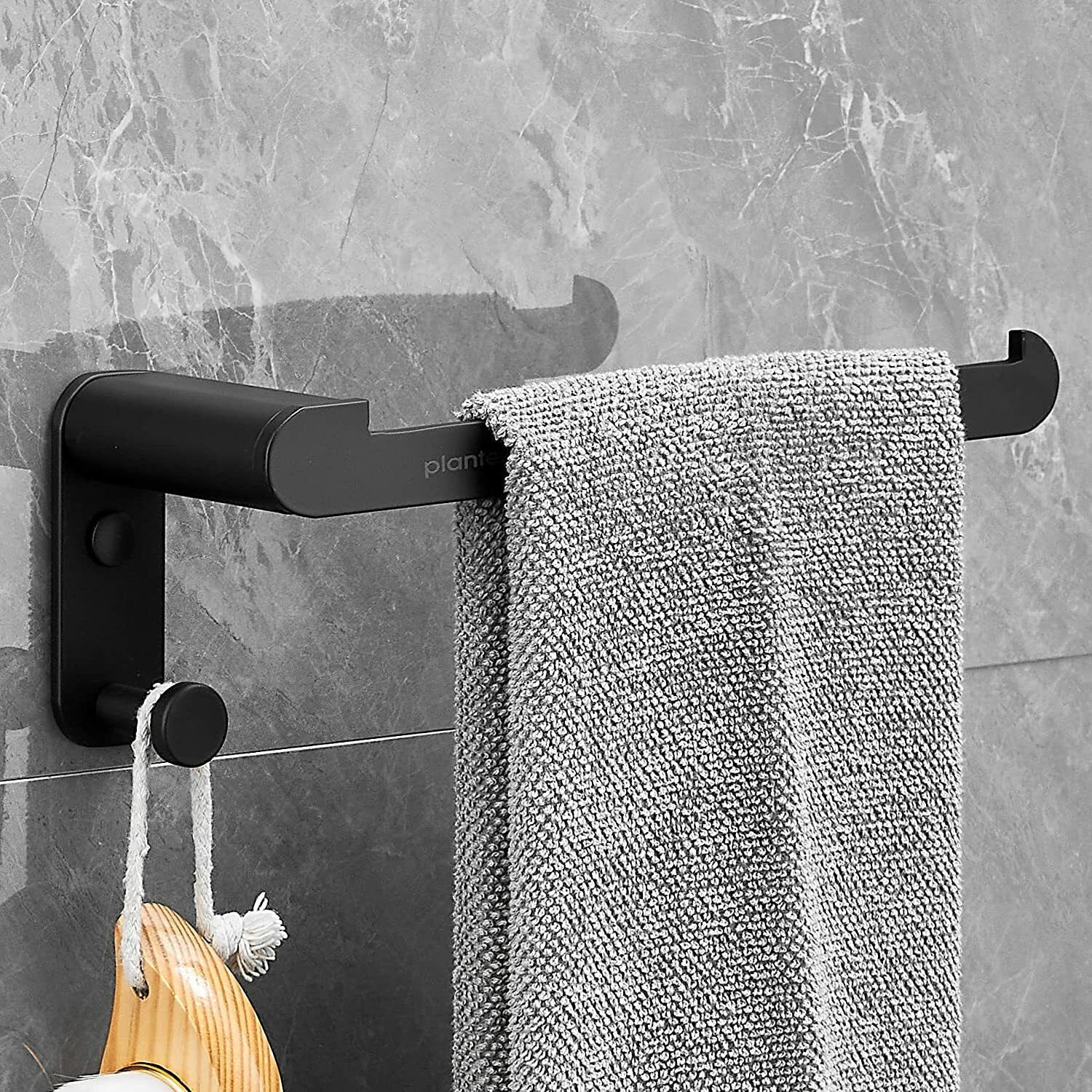 Aluminium Napkin Ring/Towel Hanger with Hook/Bathroom Accessories(968,Pack of 1) Black Towel Holder-image-21