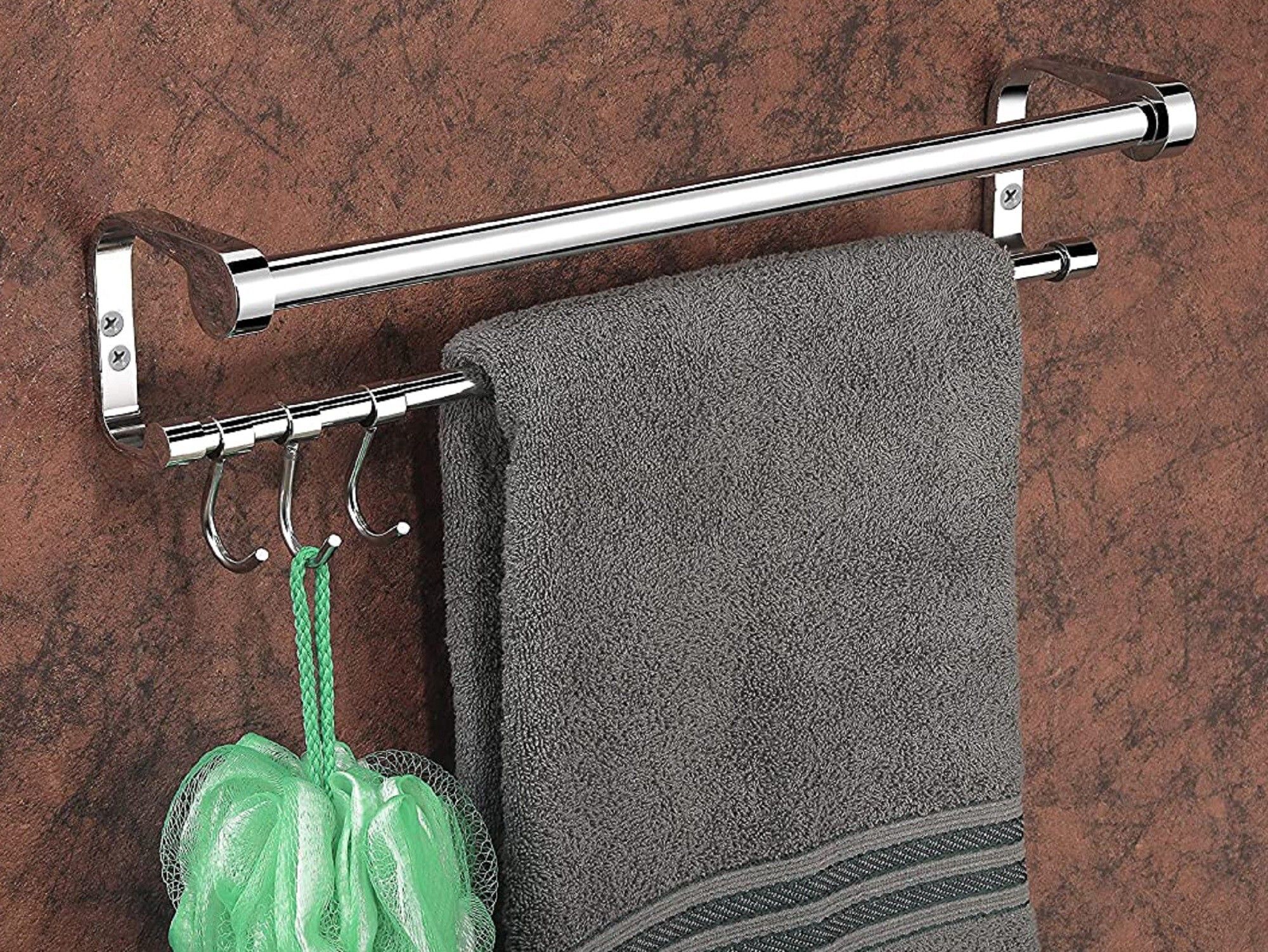 C Shape Double Rod Towel Rod Silver Towel Holder 24 inch Longer 2 Bar Towel Rod (Stainless Steel) (Pack of 1) steel Towel Holder-image-40