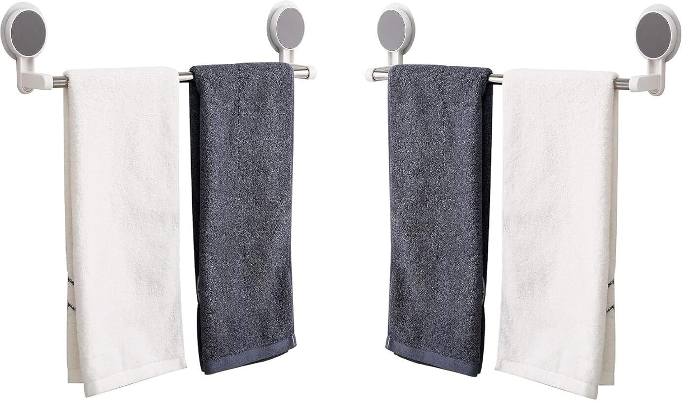 2 Piece Adhesive Towel Rod No-Drill Bathroom white Towel Holder-image-12