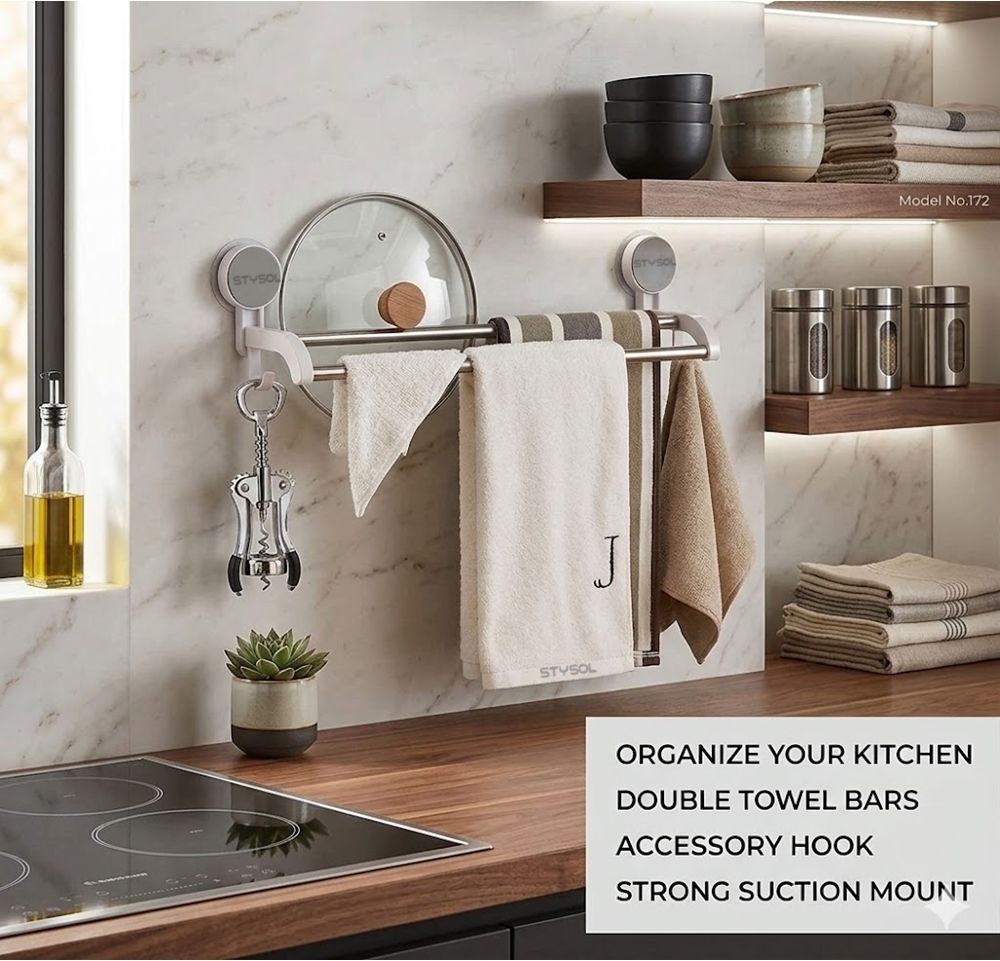 stysol Self-Adhesive Towel Rod / Rack - (1 Pc) White Towel Holder-picture-11