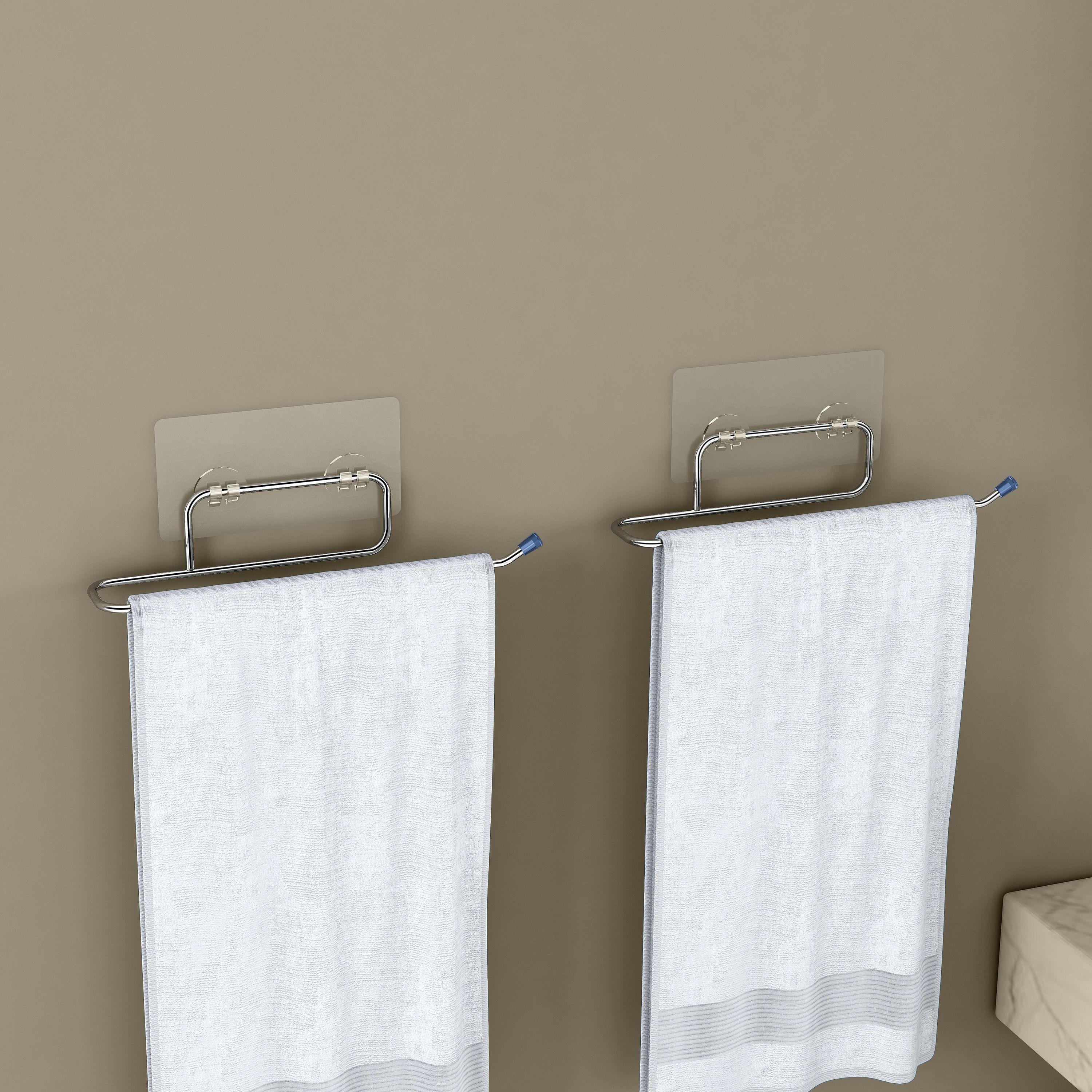 Self Adhesive Towel Holder/Towel Hanger/Towel Ring for Bathroom-Pack of 2 Silver - Chrome Towel Holder-image-20