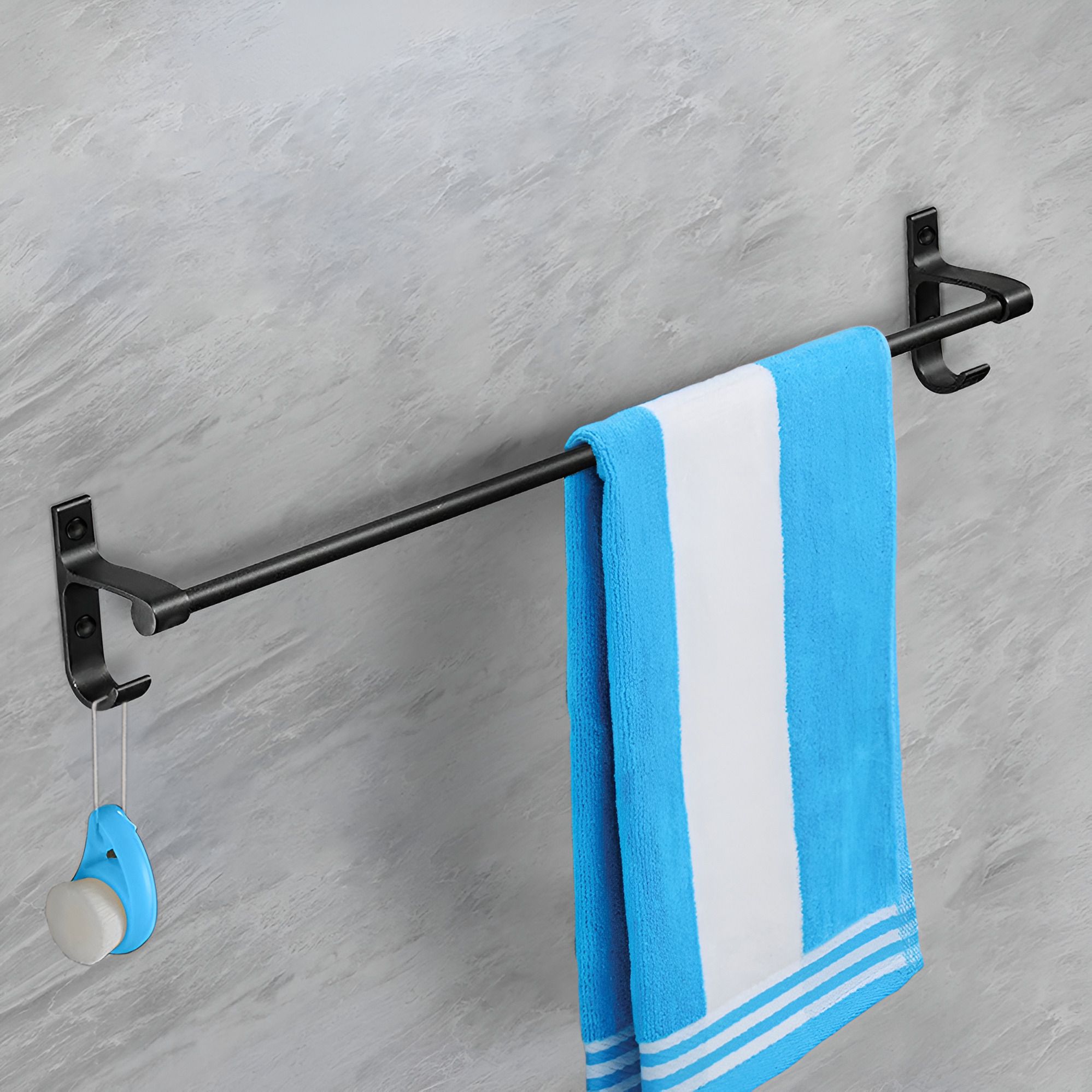 Hanger/Rod/Stand with Side Hooks for Bathroom & Kitchen (24-inch) Black Towel Holder-image-22