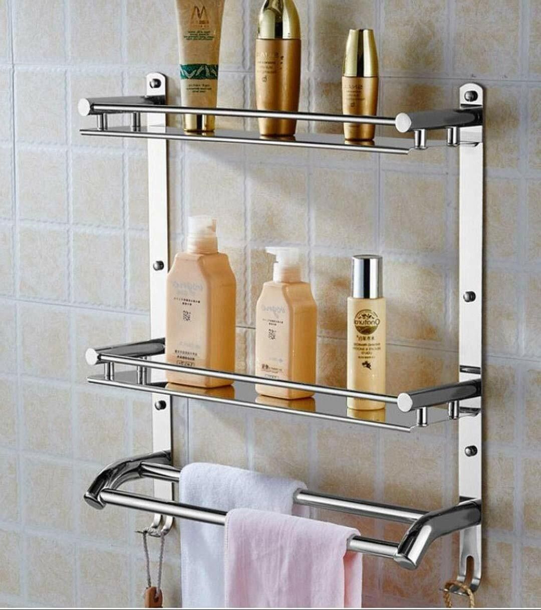 Double Layer Shelf Road,Multipurpose Organizer,Kitchen Bathroom Shelf Silver Towel Holder-image-32