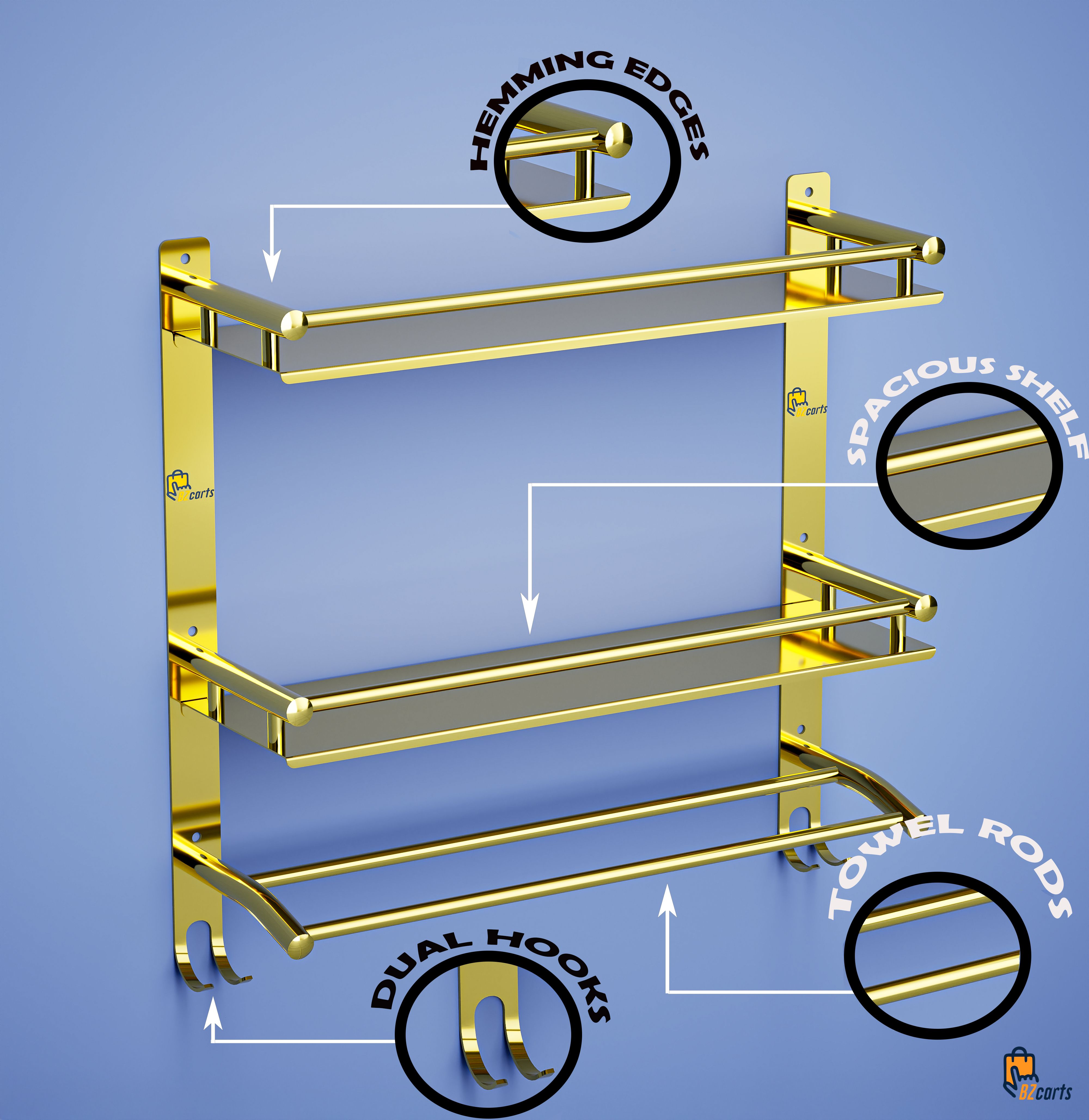 Gold S.S. 304 Bathroom Stand | Towel Hanger for Bathroom | Bathroom Accessories Gold Towel Holder-image-9