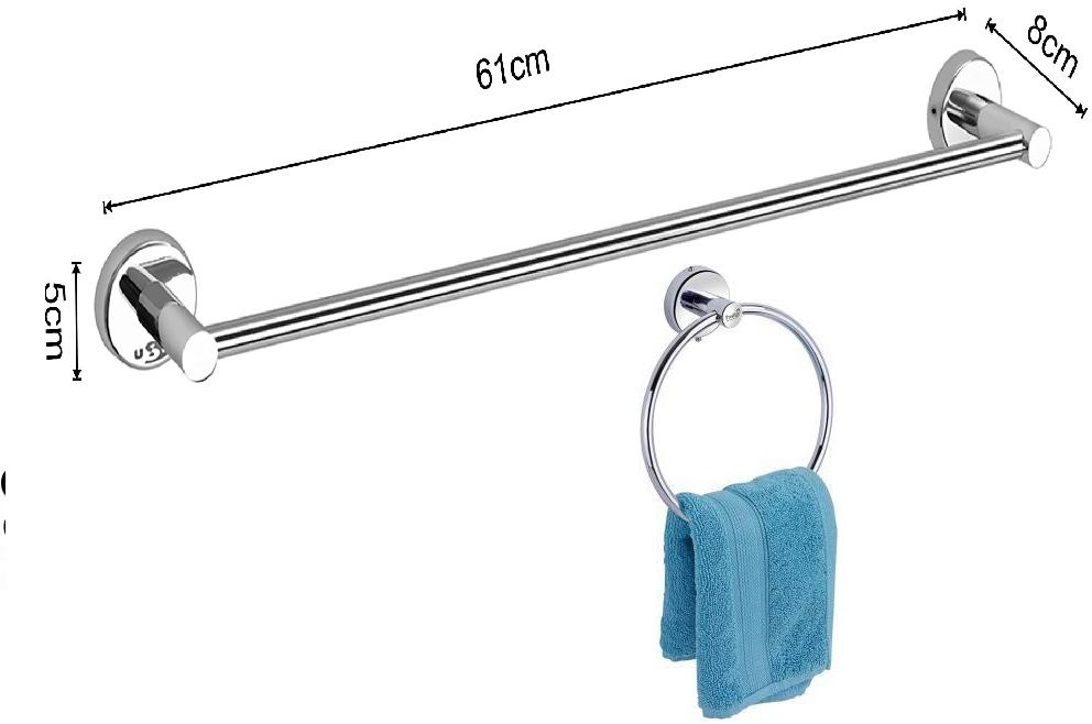 prestige Stainless Steel 24 INCH Round Towel Bar With Square Towel ring SILVER Towel Holder-picture-42