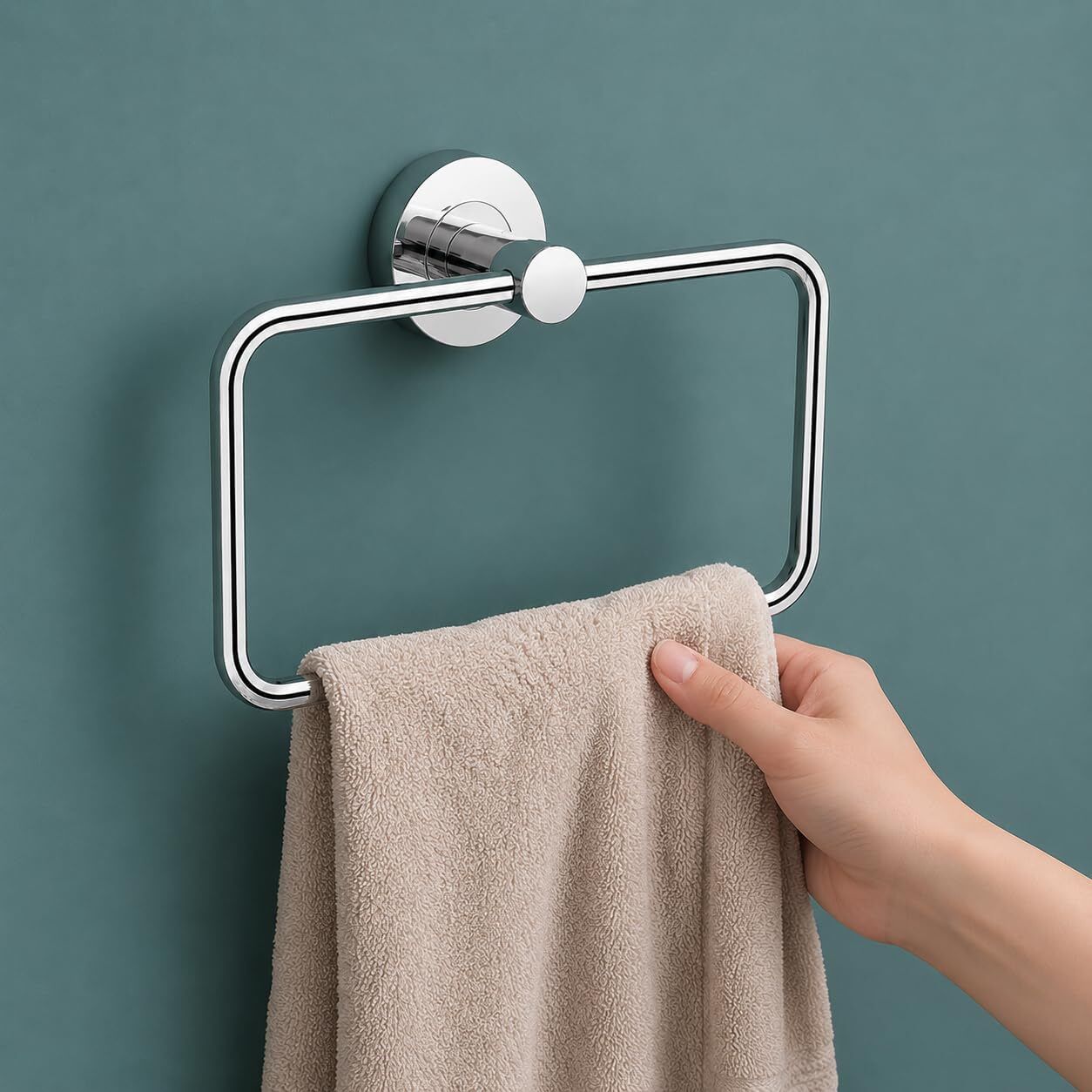arena Square Towel Ring Holder Towel Hanger | Rust Proof Chrome Finish 7 inch 1 Bar Towel Rod-picture-26