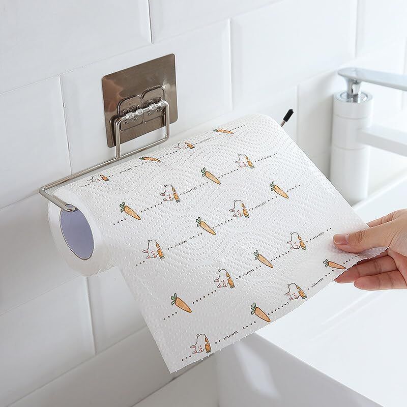 Tissue roll Paper Towel Holder Washable No Drill Stick Hook Rack BathroomStorage Stainless Steel Toilet Paper Holder