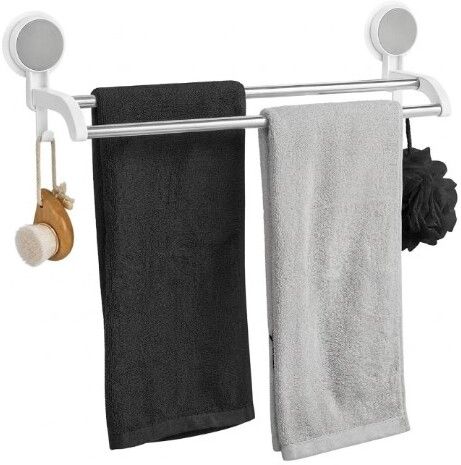 Bathroom Wall Mounted Towel Holder Rack | Double Rod Stainless Steel Towel Bar silver Towel Holder-image-46