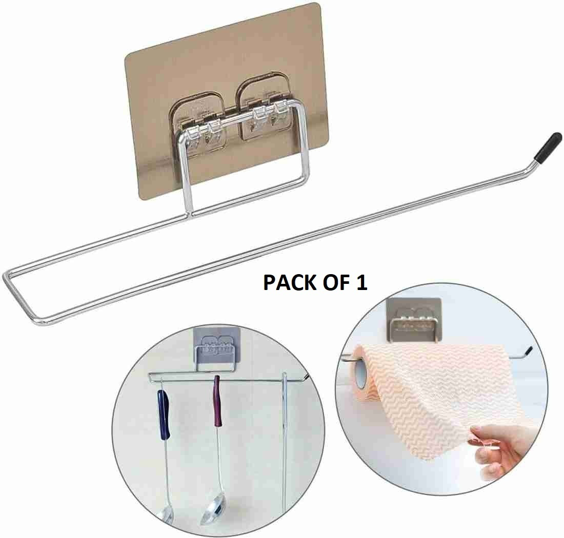 flyingwing Tissue Towel Bar holder with Adhesive pad for multipurpose usage Silver Towel Holder image 1