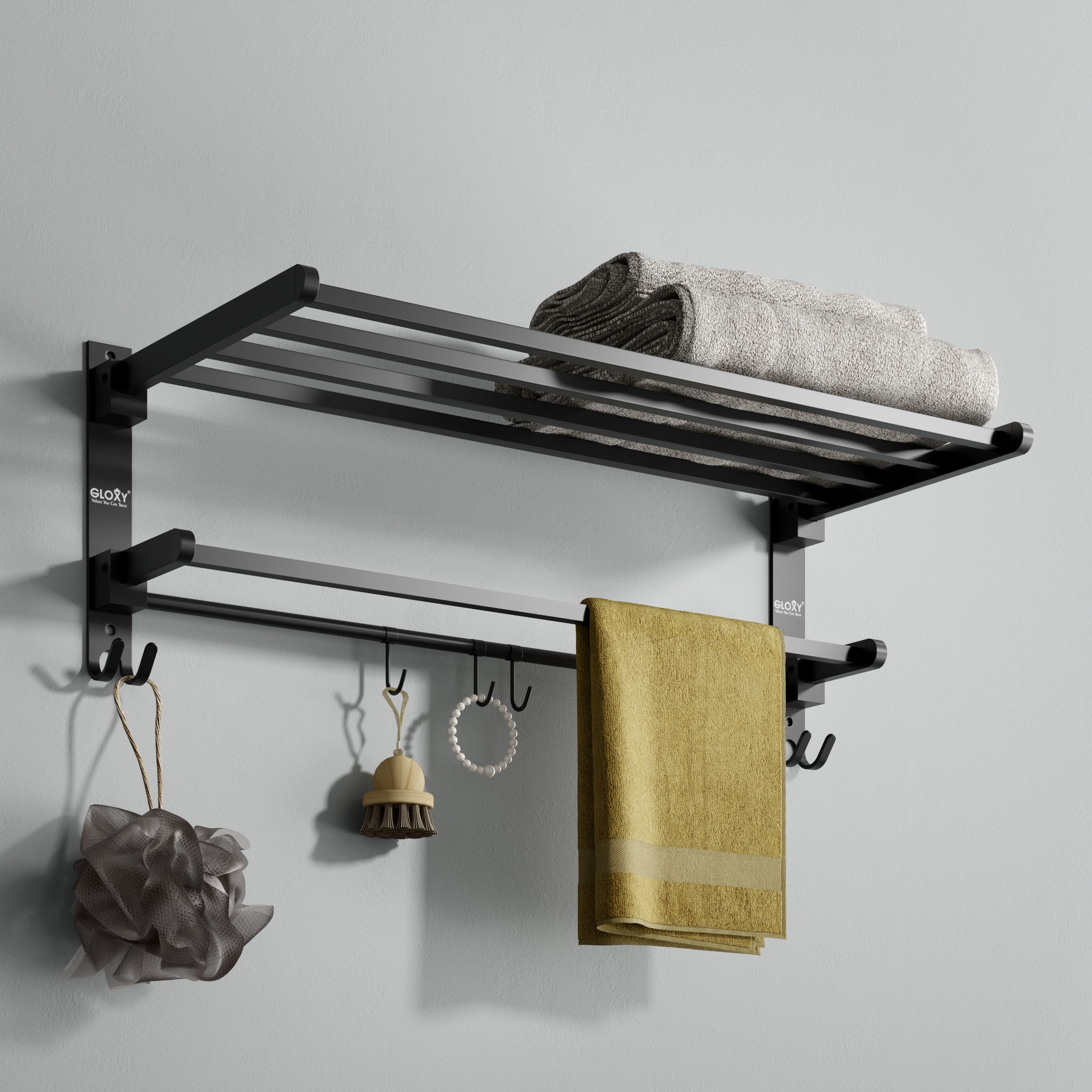 Wall-Mounted Folding Towel Rack for Bathroom | Compact & Durable Organizer Stand Bathroom Mirror-image-37