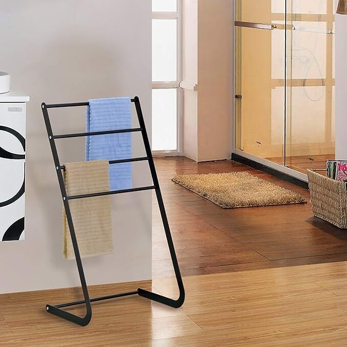 50180 Classic 28 Inch Freestanding Metal Towel Rack Black Towel Holder-image-16