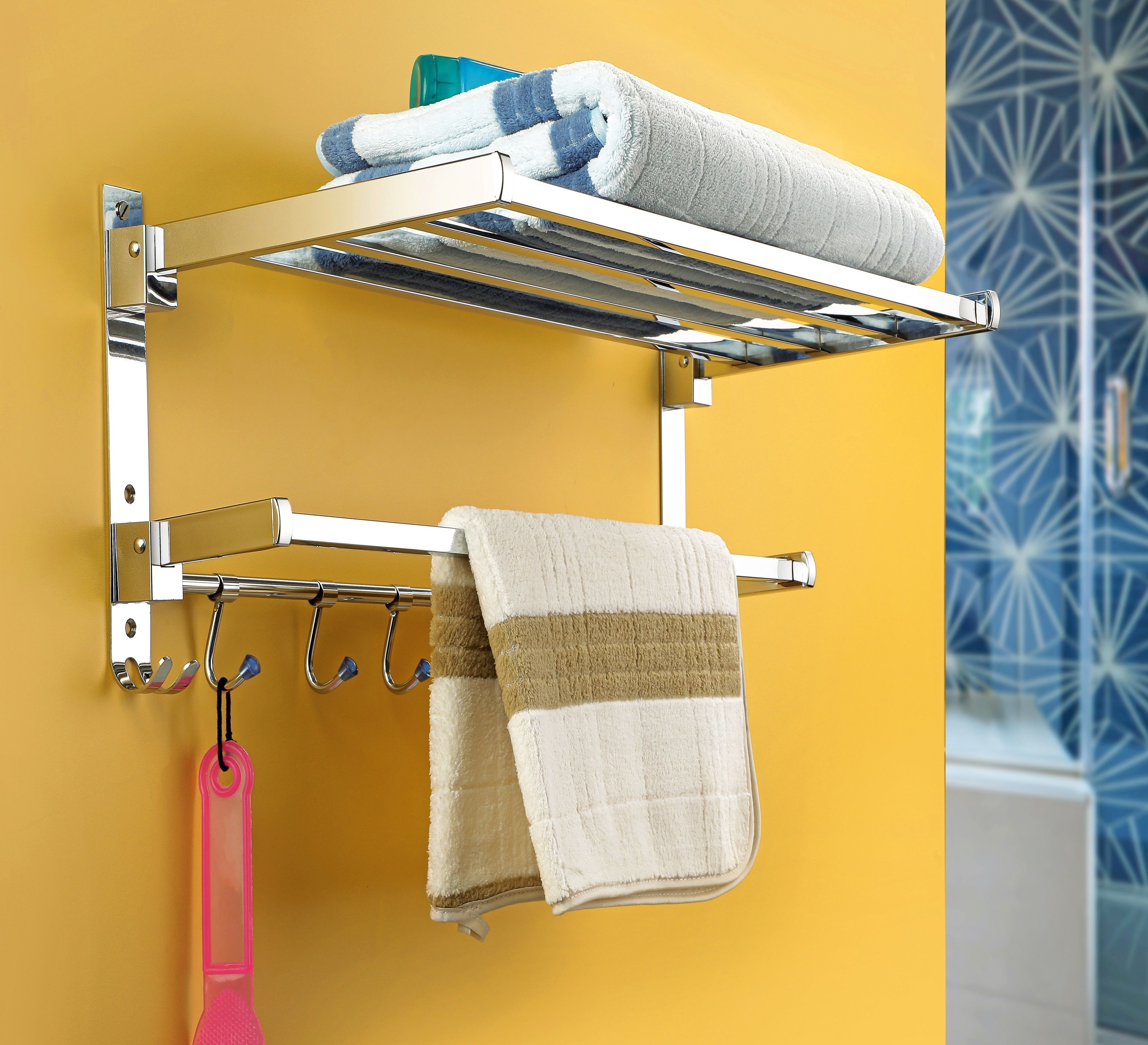High Grade S S Dual Folding Towel Rack/Stand/Hanger.. for Bathroom (pack of 1) 24 inch 2 Bar Towel Rod