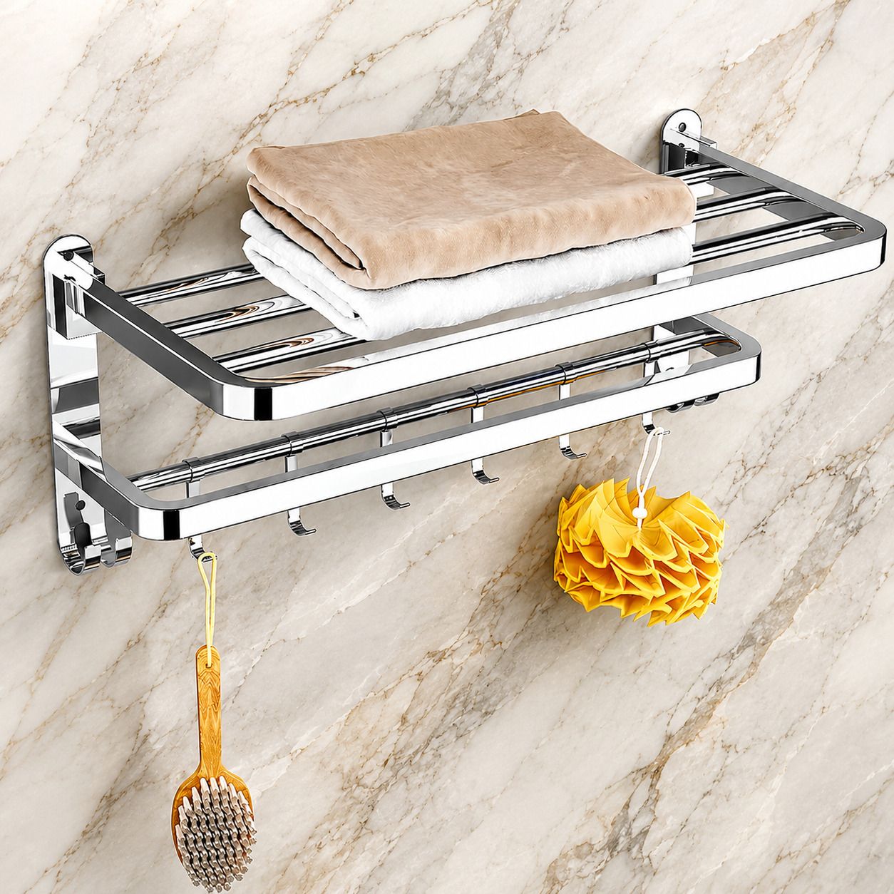 forsquare hardware products Wall Mounted Bathroom Towel Rack with Shelf Storage Space 60 inch 2 Bar Towel Rod-picture-30