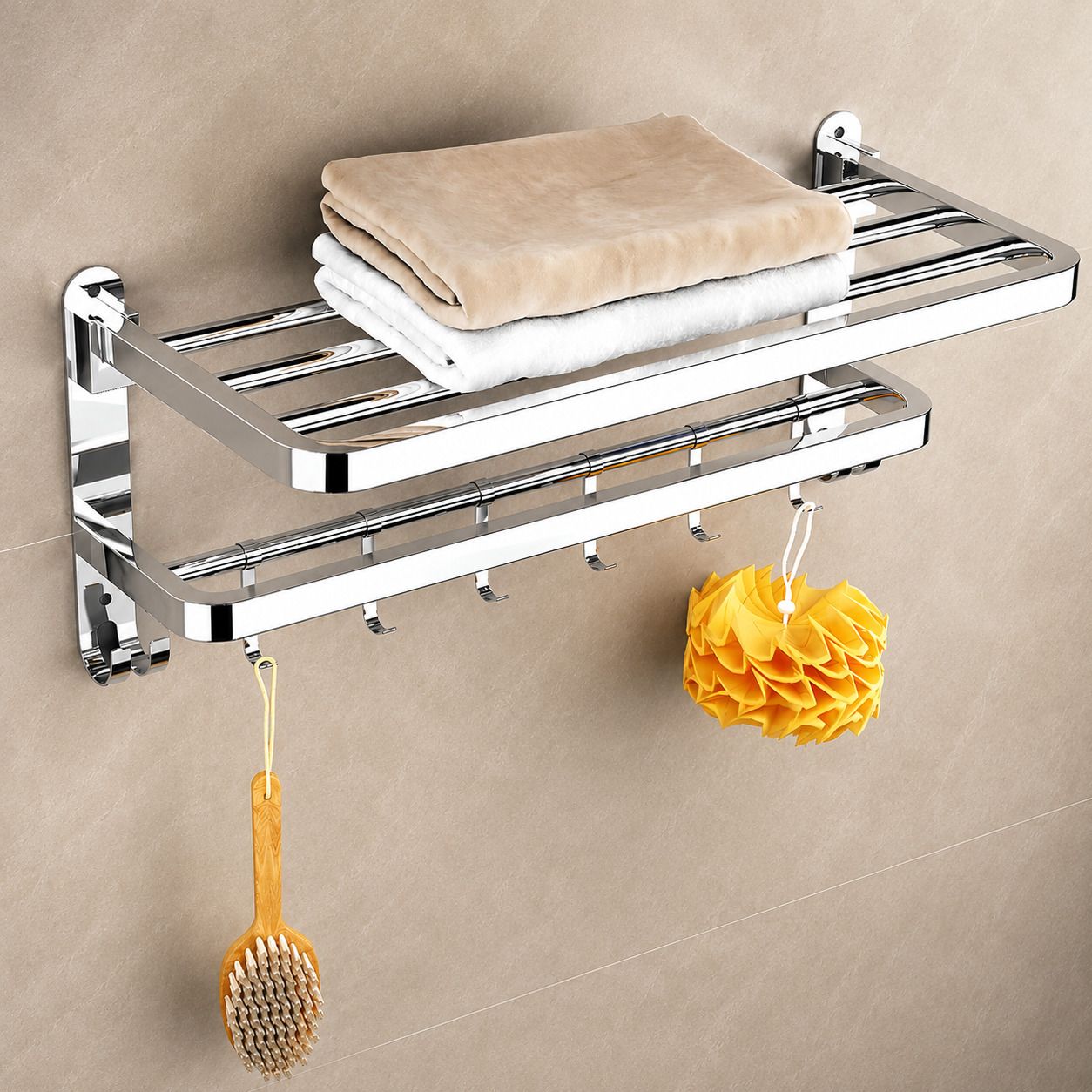 forsquare hardware products Rust Proof Stainless Steel Bathroom Shelf Organizer Unit 60 inch 2 Bar Towel Rod-picture-11