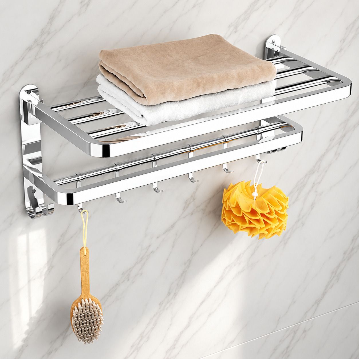 forsquare hardware products Wall Mounted Stainless Steel Bathroom Towel Storage Rack 60 inch 2 Bar Towel Rod-picture-44