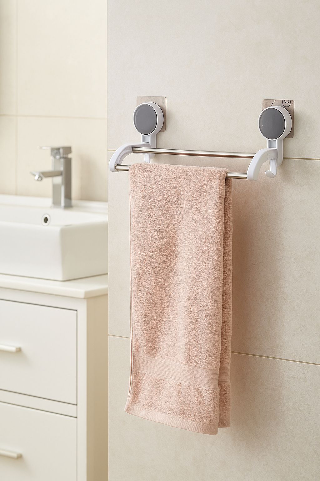 Double rod towel rack, wall mount, hooks, space saver, 10 inch. 10.5 inch 1 Bar Towel Rod-image-29