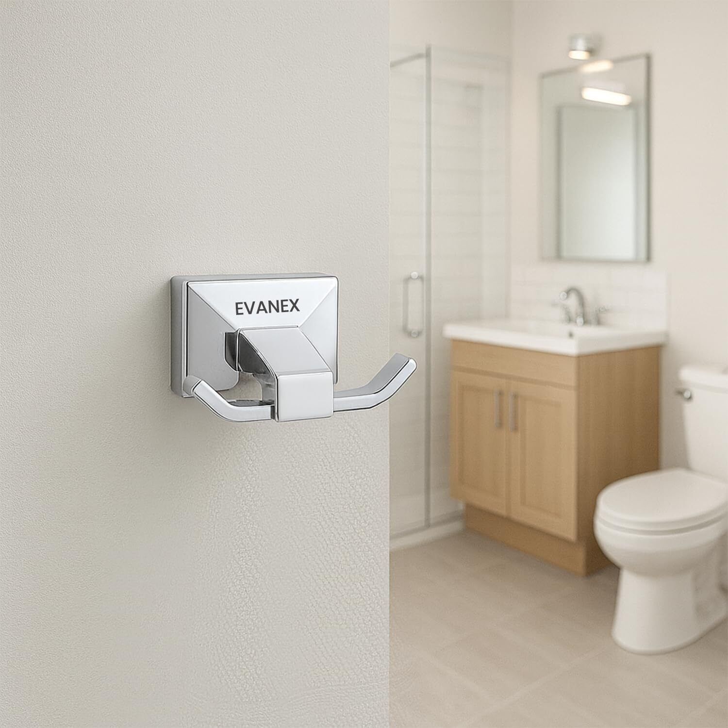 EVANEX Chrome Wall-Mount Rob Hook | Towel, Robe & Clothes Hanger (Vento) 4.33 inch 2 Bar Towel Rod-image-11