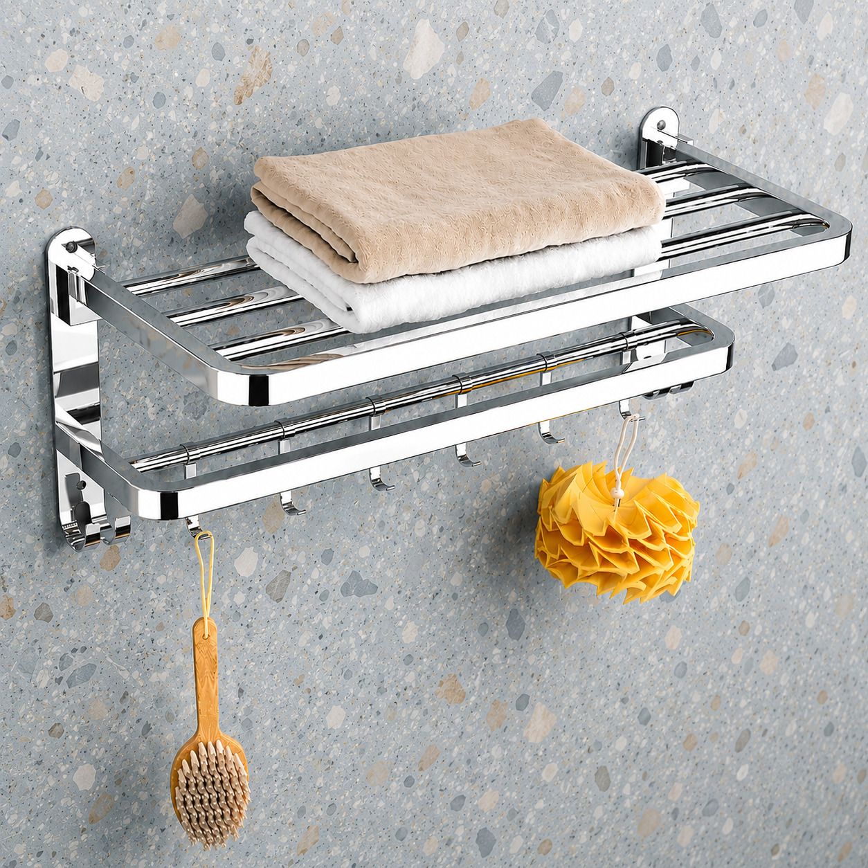 forsquare hardware products Premium Bathroom Shelf Rack with Towel Holder and Bar 60 inch 2 Bar Towel Rod-picture-21