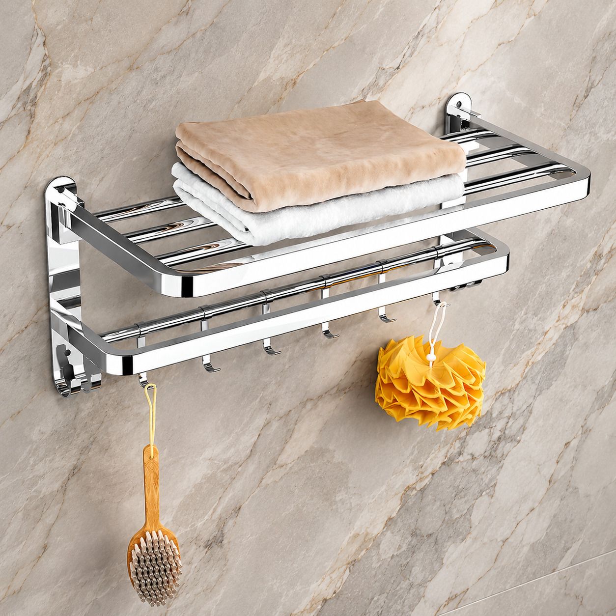 forsquare hardware products Premium Chrome Finish Bathroom Utility Shelf Organizer 60 inch 2 Bar Towel Rod-picture-35