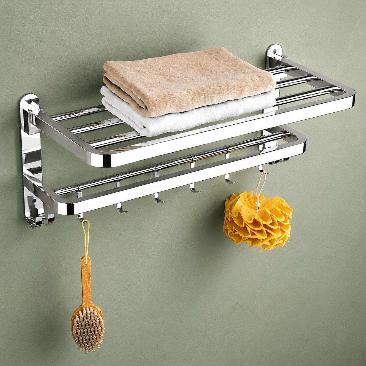 forsquare hardware products Heavy Duty Bathroom Organizer Rack with Utility Shelf Unit 60 inch 2 Bar Towel Rod-picture-18