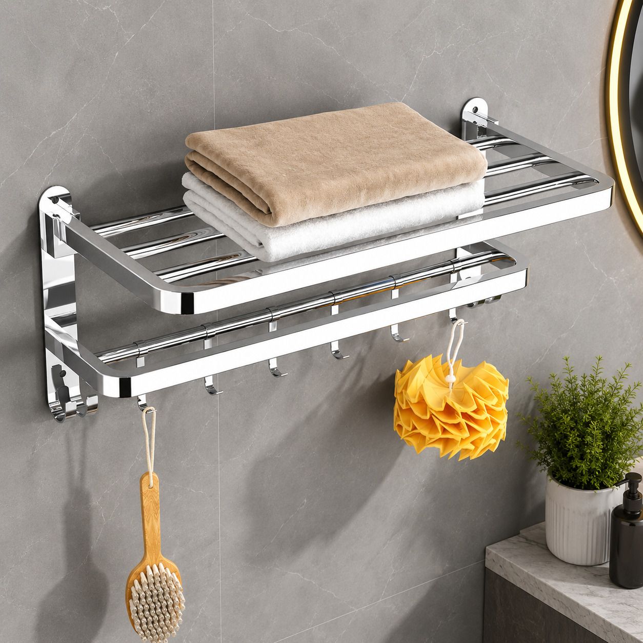 forsquare hardware products Heavy Duty Bathroom Organizer Rack with Shelf and Bar 60 inch 2 Bar Towel Rod-picture-29