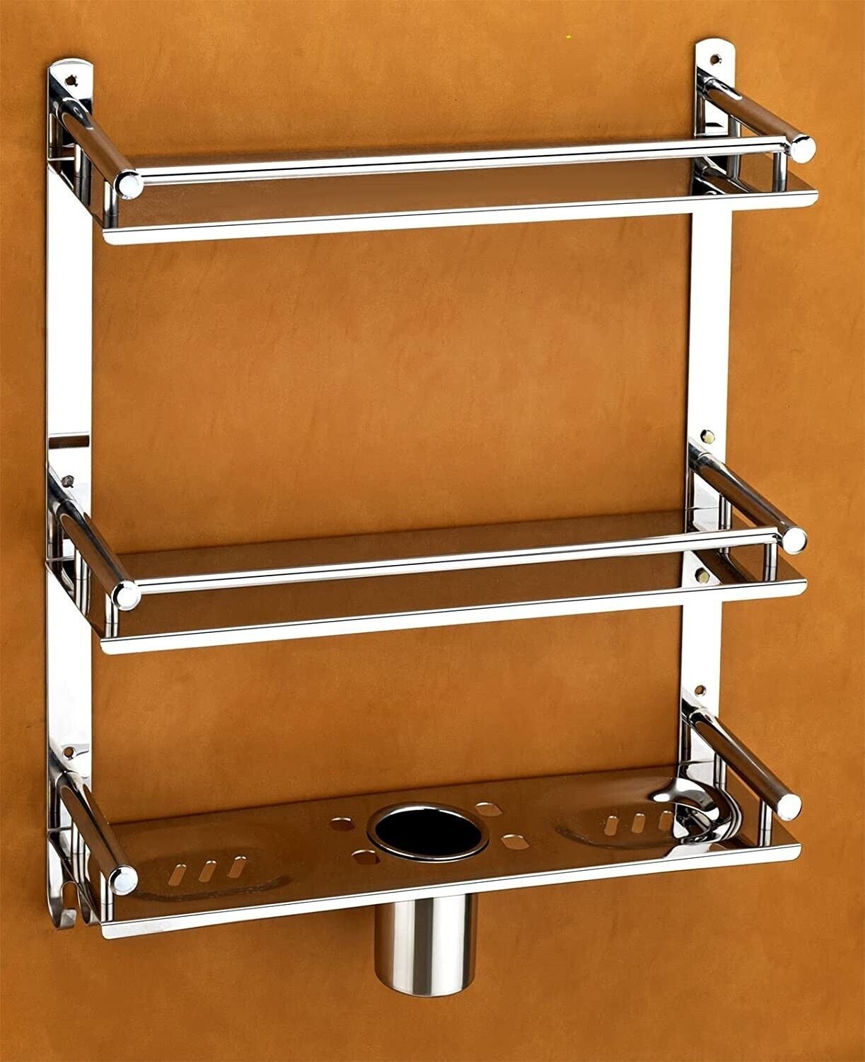 character 3 Layer Multipurpose Bathroom Shelf and Rack with Soap Dish and Tumbler Holder 16 inch 1 Bar Towel Rod-picture-16