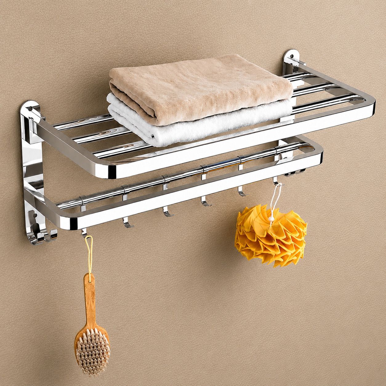 forsquare hardware products Rust Proof Stainless Steel Bathroom Utility Shelf Organizer 60 inch 2 Bar Towel Rod-picture-24