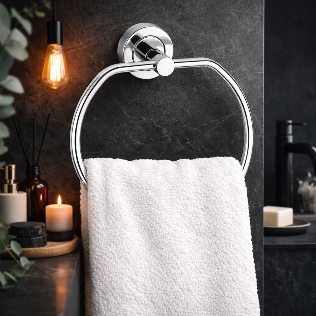 Wall Mounted Chrome Towel Ring for Bathroom – Stainless Steel Hand Towel Holder 8 inch 1 Bar Towel Rod-image-39
