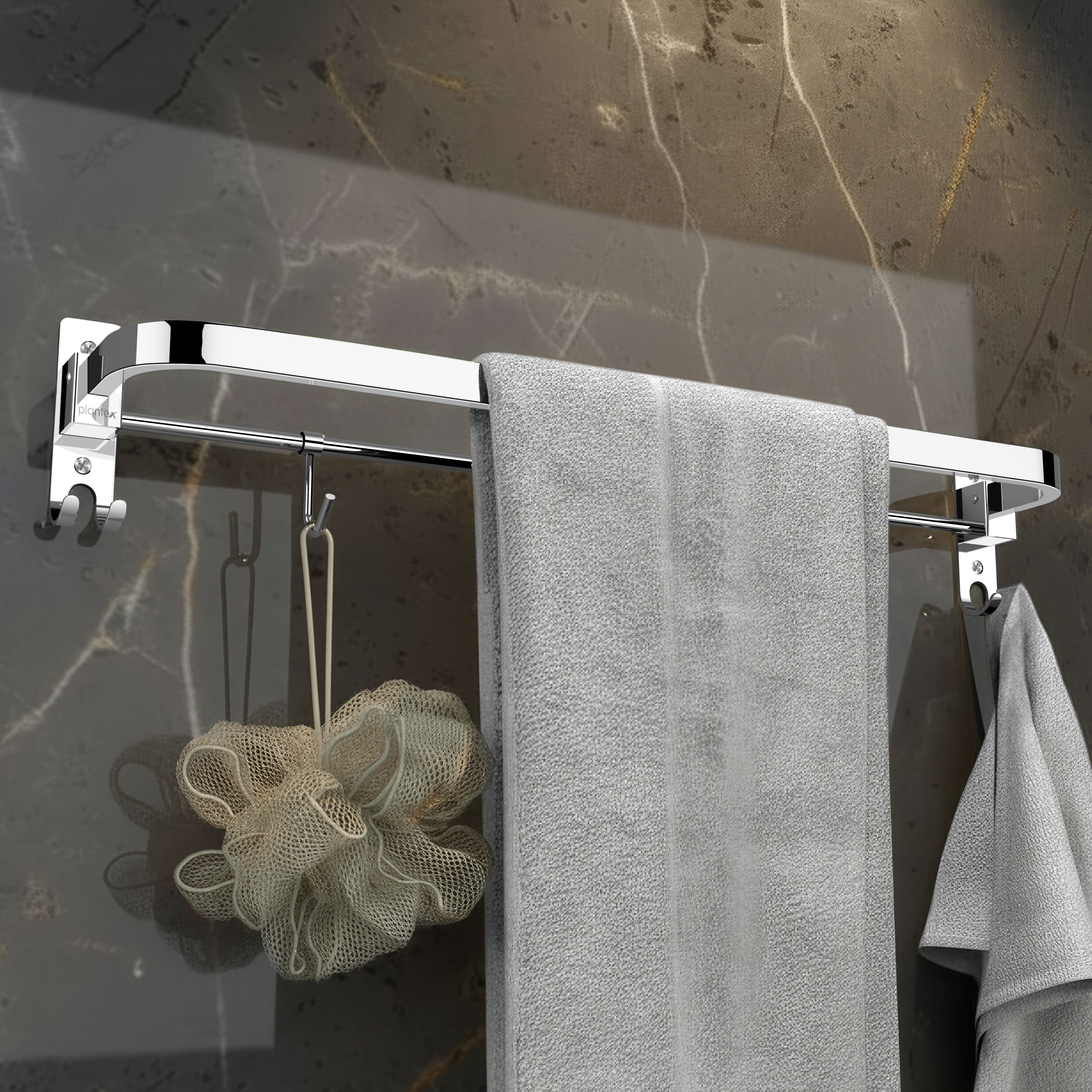 Folding Single Towel Rod with Hooks/Towel Holder for Bathroom/Towel Hanger 24 inch 1 Bar Towel Rod-image-36