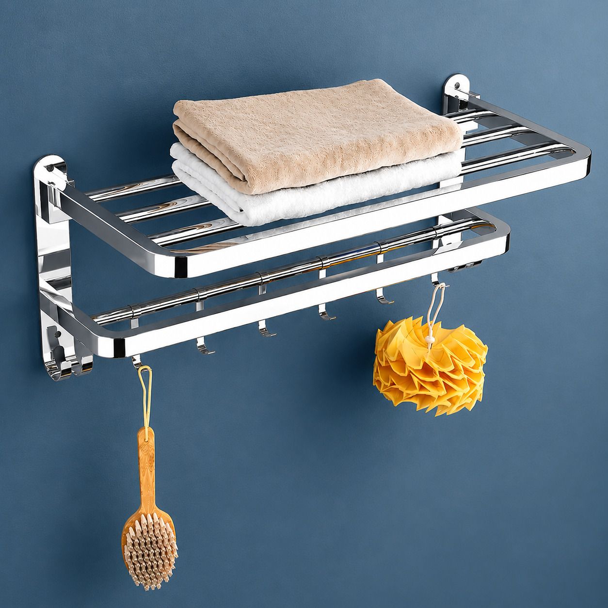 forsquare hardware products Rust Resistant Bathroom Storage Rack with Shelf Organizer 60 inch 2 Bar Towel Rod-picture-27