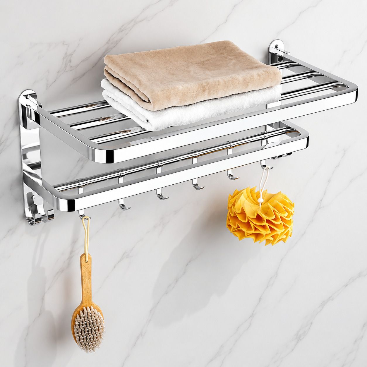 forsquare hardware products Heavy Duty Bathroom Utility Rack with Shelf and Bar 60 inch 2 Bar Towel Rod-picture-12