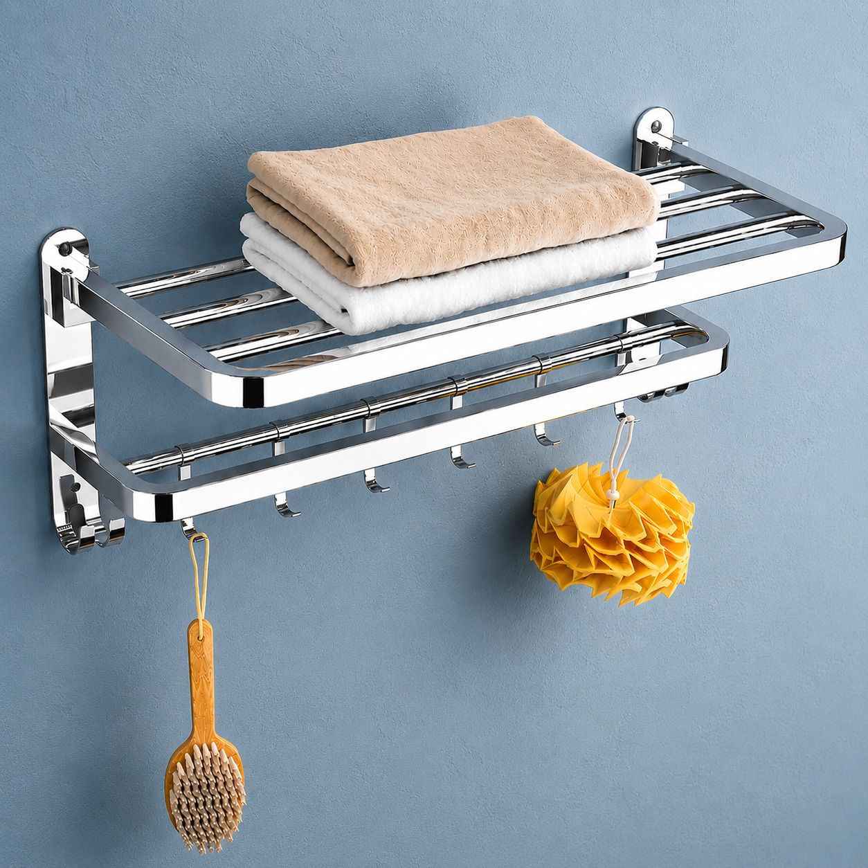 forsquare hardware products Wall Mounted Bathroom Organizer Rack with Storage Shelf 60 inch 2 Bar Towel Rod-picture-39