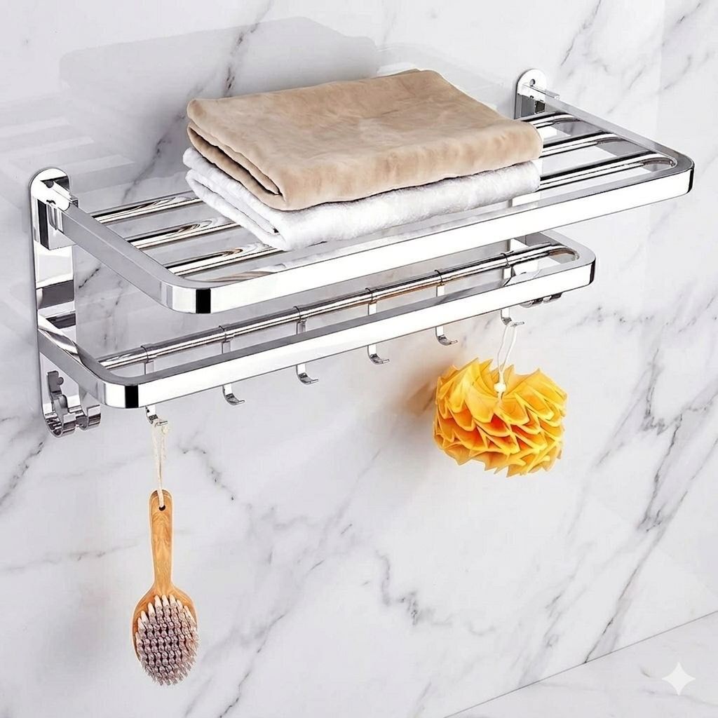 forsquare hardware products Rust Proof Stainless Steel Shelf Rack for Bathroom Towels 60 inch 2 Bar Towel Rod-picture-22