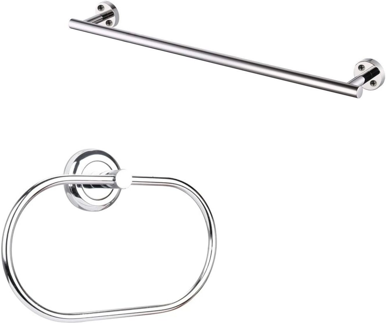 Stainless Steel Bathroom Towel Rod & Towel Ring Combo – Chrome Finish 24 inch 1 Bar Towel Rod-image-21