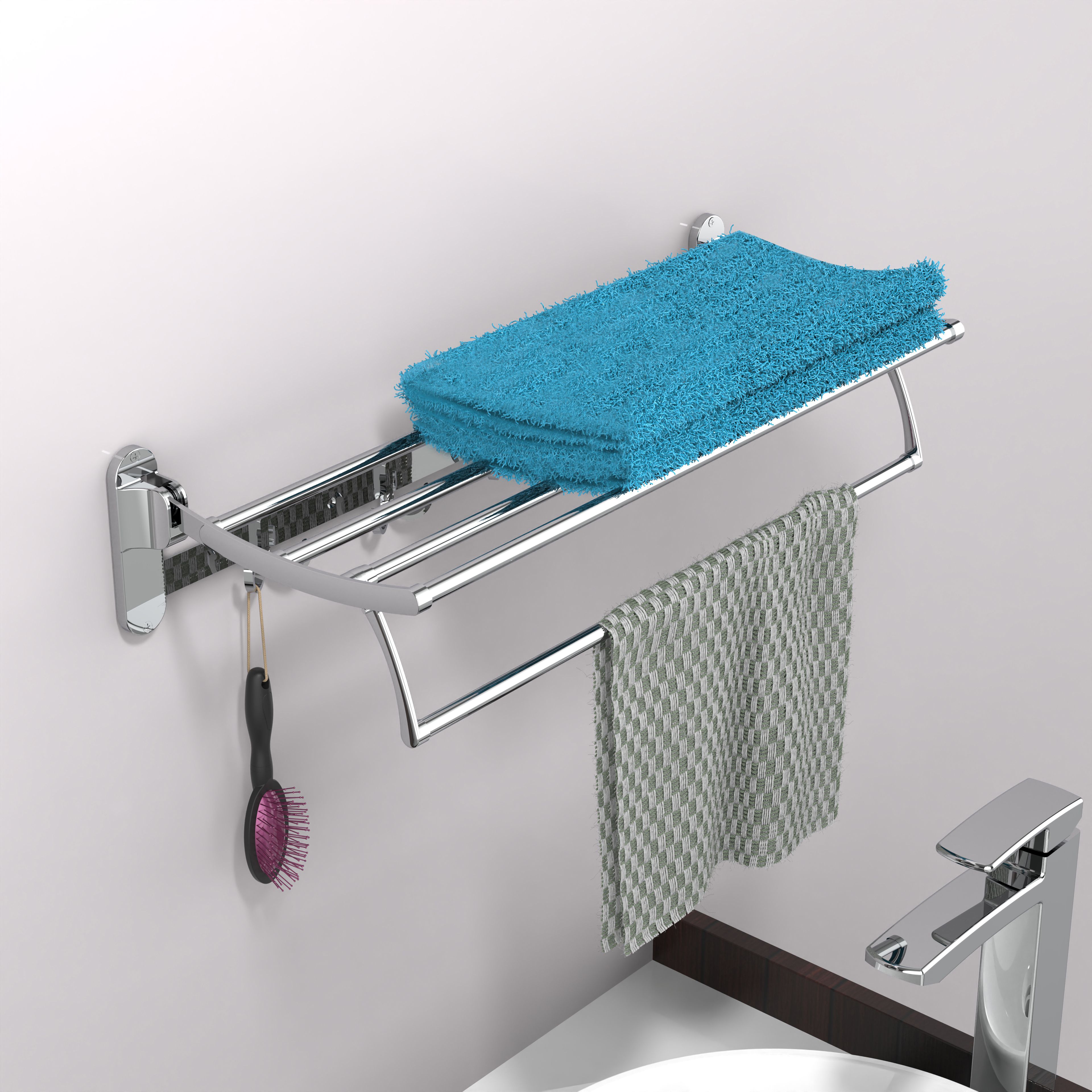 adonz stainless steel folding towel rack 18" (inch) chrome finish 18 inch 4 Bar Towel Rod-picture-12