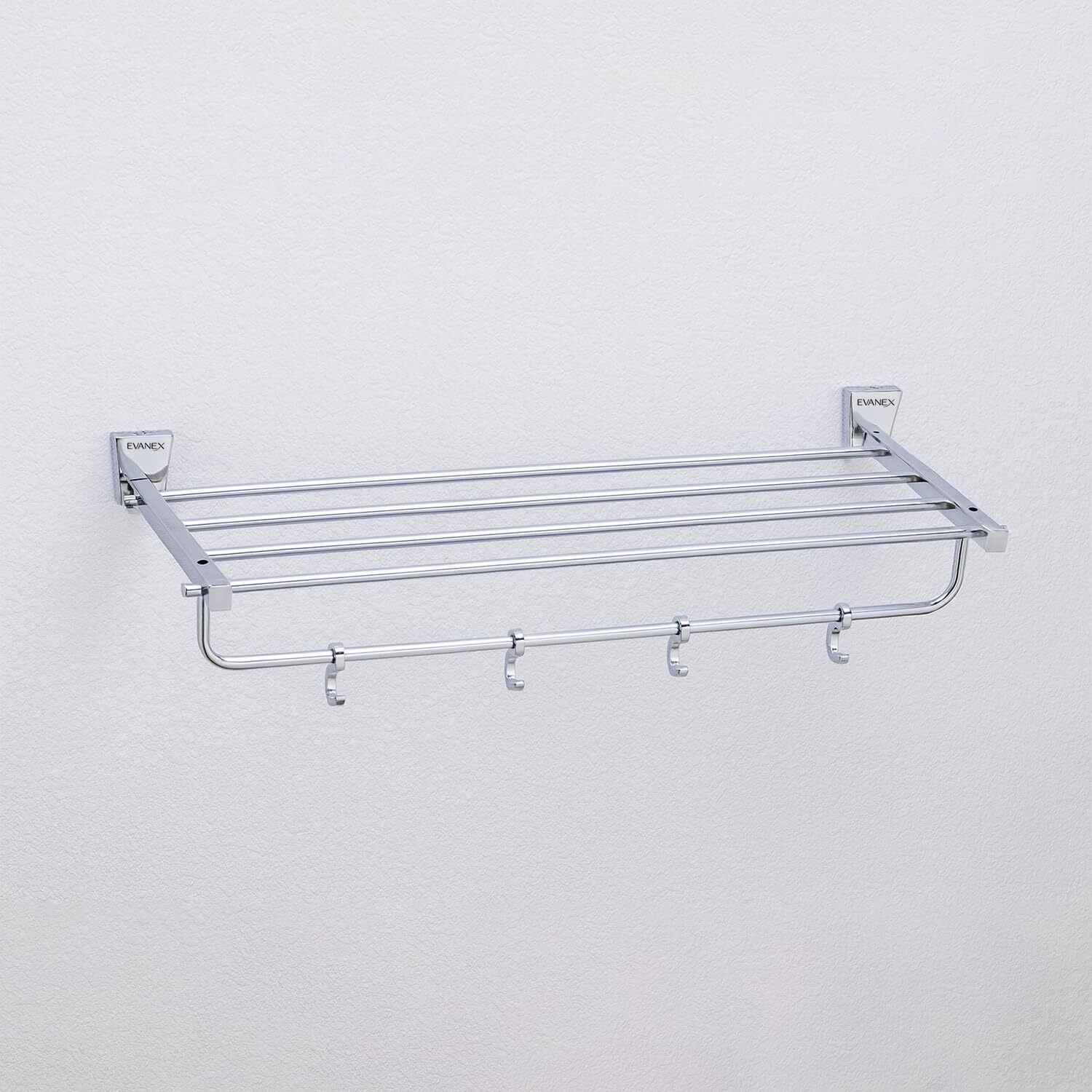EVANEX Chrome Bathroom Towel Rack & Holder | Wall-Mounted Towel Hanger (SELVI) 24 inch 4 Bar Towel Rod-image-4